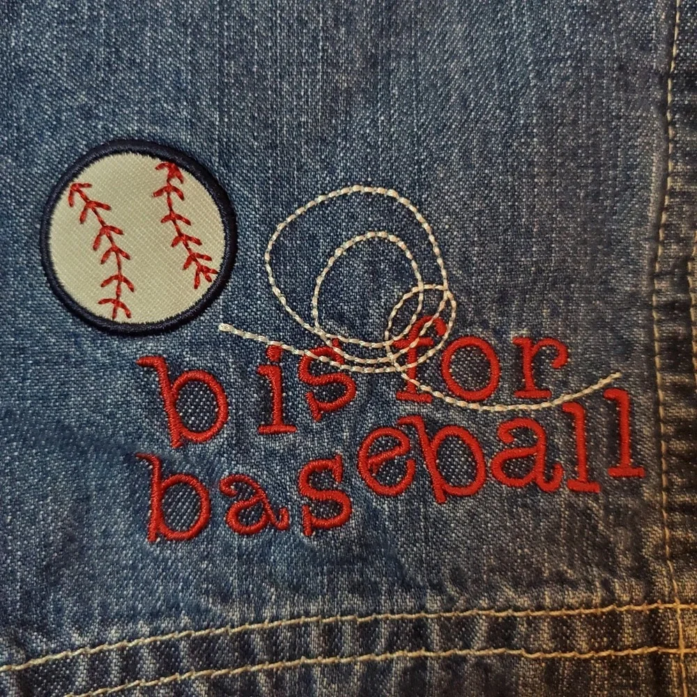 Carter's Child Of Mine Shortalls Boy's Denim baseball Themed vintage Embroidered
